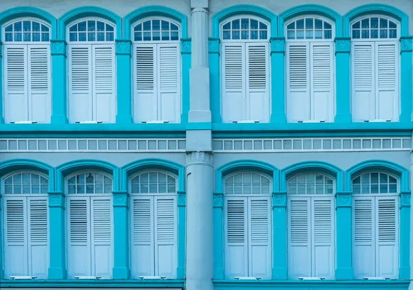 Fenêtre Bois Turquoise Bleu Antique Coloré Bâtiment Architecture Style Colonial — Photo