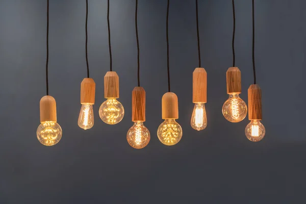 Moderní Skupina Set Wolframové Stropní Lampy Uzávěr Lampy Vyroben Dřeva — Stock fotografie