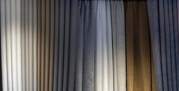Beautiful Variety Colors Fabric Curtains Textured Drapes Interior Modern Luxury — Stock Photo, Image