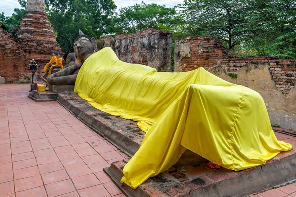 Reclining Buddha at Wat Phut Thai Sawan old temple the famous place attraction travel destination World Heritage Site in Ayutthaya, Thailand