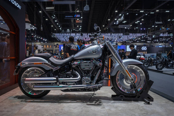 Bangkok, Thailand - November 28, 2019 : Harley- Davidson Softail motorcycle classic chopper bike vintage retro style on display in Motor Expo 36th 2019 at Impact Exhibition Center Thailand