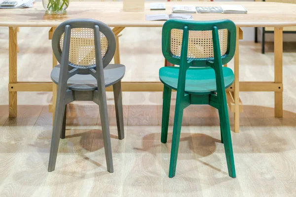 Chaises Modernes Bois Gris Vert Composants Rotin Intérieur Pour Maison — Photo