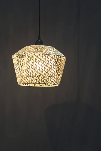 Modern Ceiling Lamp Light Bulbs Applied White Mesh Rope Dark — Stock Photo, Image