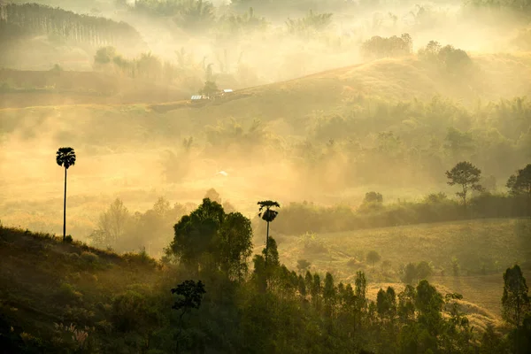 Prachtig Landschap Van Berg Mistige Ochtend Zonsopgang Reisbestemming Beroemde Plaats — Stockfoto