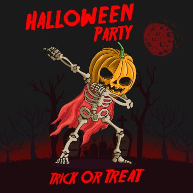 İskelet kabak kafası, dans illüstrasyon vektörü grafiği