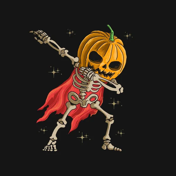 Skeleton Pumpkin Head Dabbing Dance Illustration Vector Graphic — Stock Vector