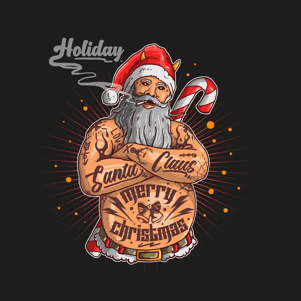 Santa Claus Avec Illustration Tatouage Graphique Vectoriel — Image vectorielle