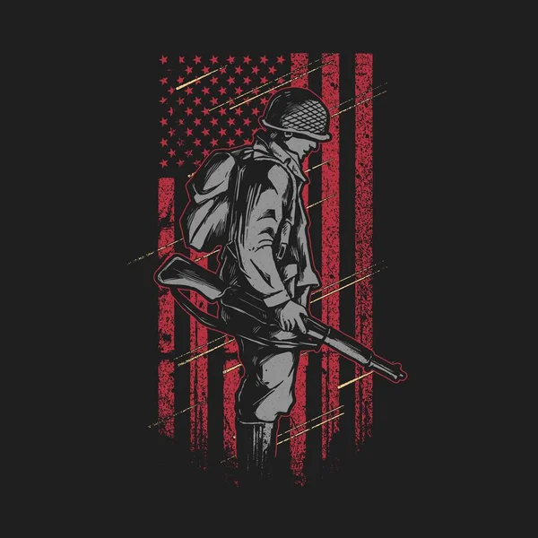 Soldado Con Grunge American Bandera Ilustración Vector Gráfico — Archivo Imágenes Vectoriales