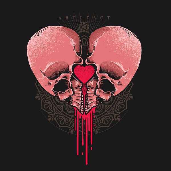 Векторная графика черепа в форме сердца