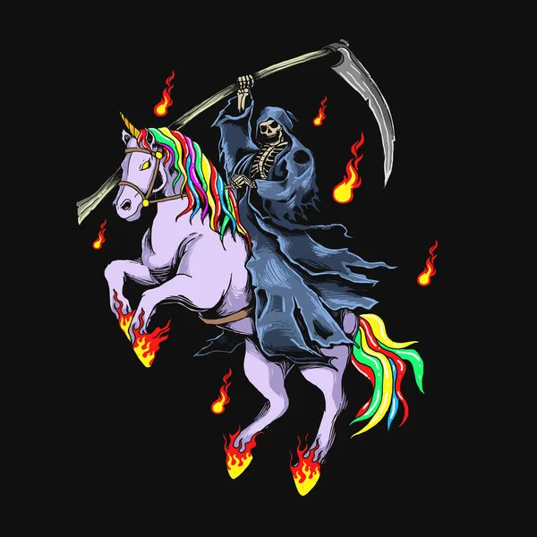 Grim Reaper Εικονογράφηση Unicorn Διανυσματικό Γραφικό — Διανυσματικό Αρχείο