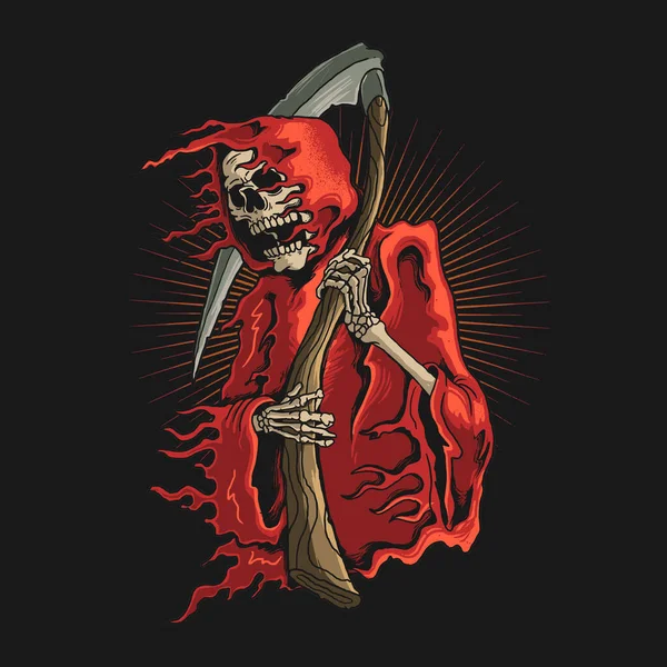 Grimmige Reaper Met Zeis Illustratie Vector Grafische — Stockvector