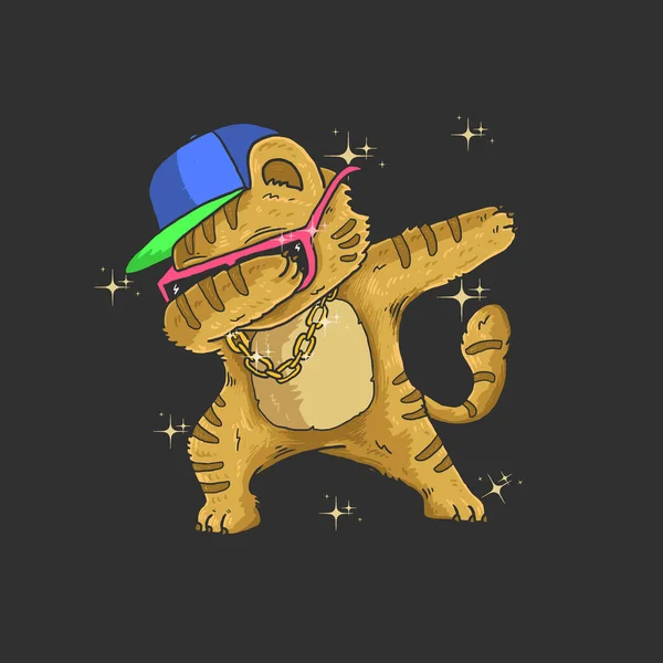 Söt Katt Dabbing Dans Illustration Vektor Grafik — Stock vektor