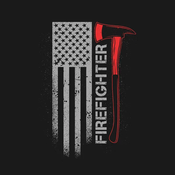 Hacha Bombero Con Grunge Bandera Americana — Vector de stock