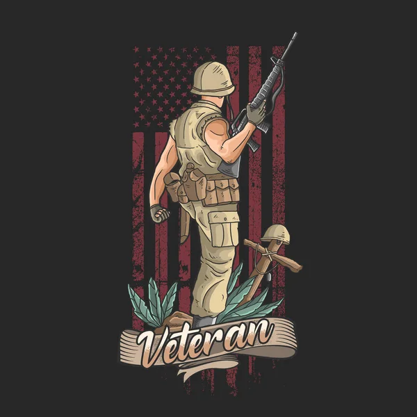 Soldado Americano Con Armas Bienvenida Victoria — Vector de stock