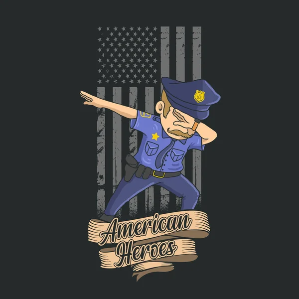 有美国国旗背景的警察 — 图库矢量图片