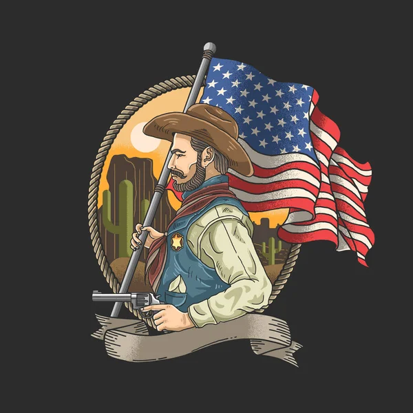 Sheriff Dengan Bendera Amerika - Stok Vektor