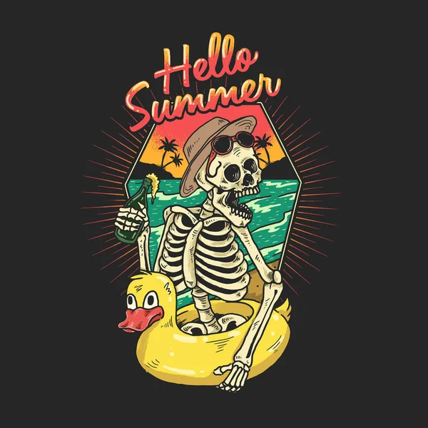 Skeleton Profite Vacances Sur Une Plage Tropicale — Image vectorielle