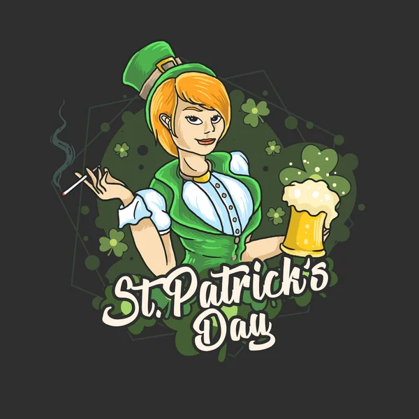 Saint Patrick Day Damen Lieben Bier Party — Stockvektor