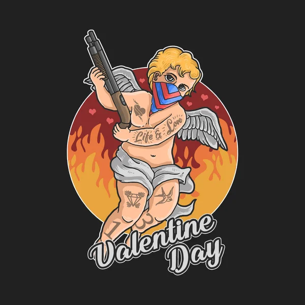 Liefde Cupido Met Shotgun Valentijnsdag — Stockvector