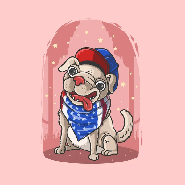 Lovely Cute Dog Pink Background American Bandana Illustration — Stock Vector