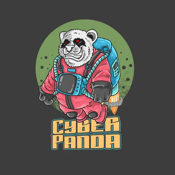 Aranyos Panda Űrhajós Rakéta Illusztráció — Stock Vector
