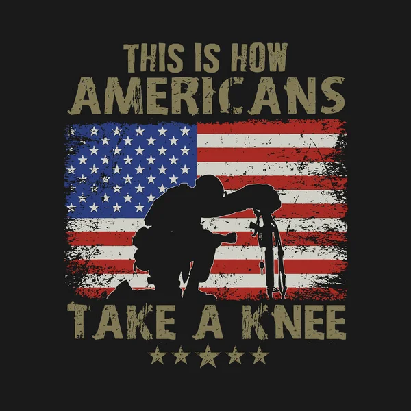 Veterano Americano Tomar Una Rodilla Para Gráfico Vectorial Ilustración Caído — Vector de stock
