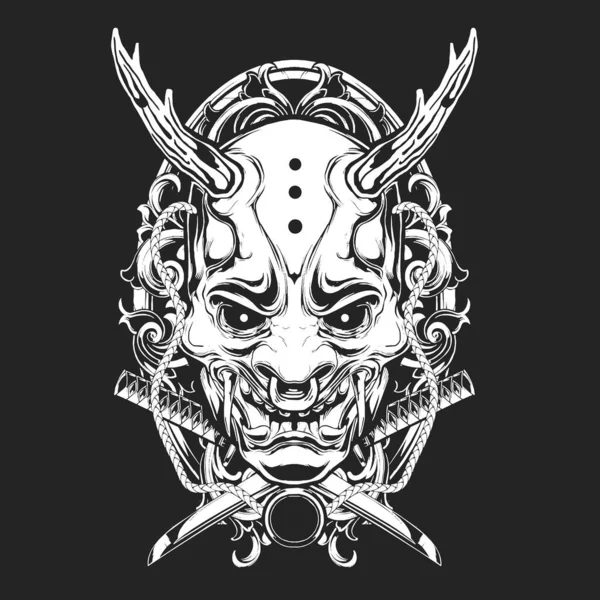 Diablo Máscara Tatuaje Diseño Ilustración Vector — Vector de stock