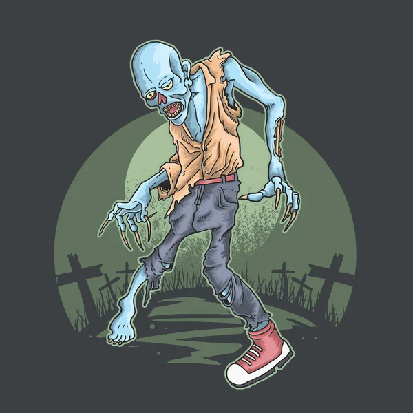 Halloween Zombie Ascenso Cementerio Ilustración Vector — Archivo Imágenes Vectoriales