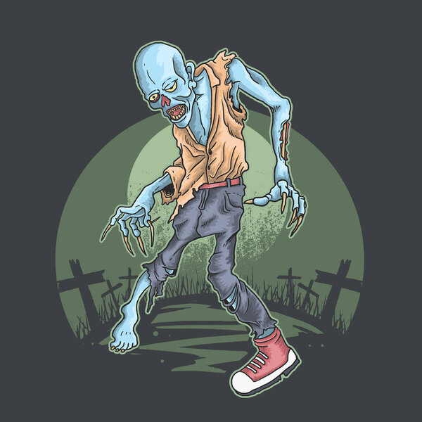 halloween zombie rise from graveyard illustration vector