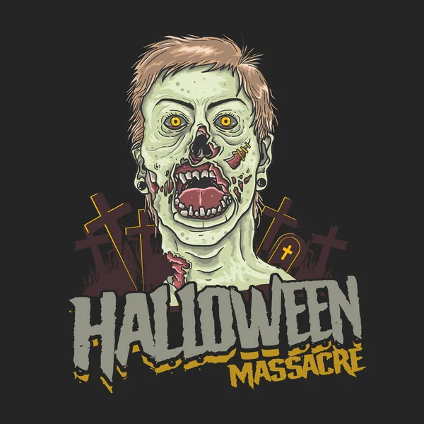 Halloween Massacre Zombie Head Illustration Vector — Stock Vector