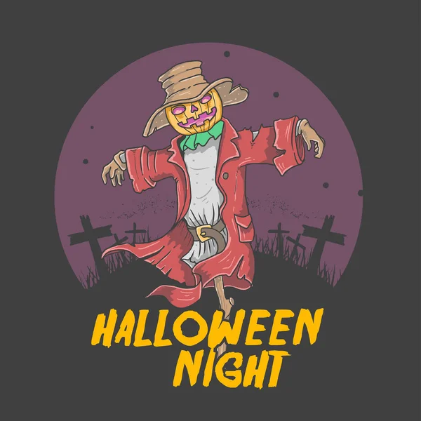 Vogelscheuche Halloween Nacht Illustration Vektorgrafik — Stockvektor