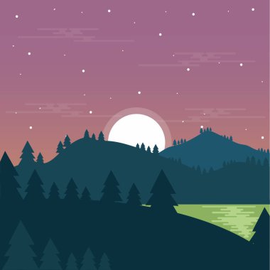 arka plan güzel manzara günbatımı orman illüstrasyon vektörü