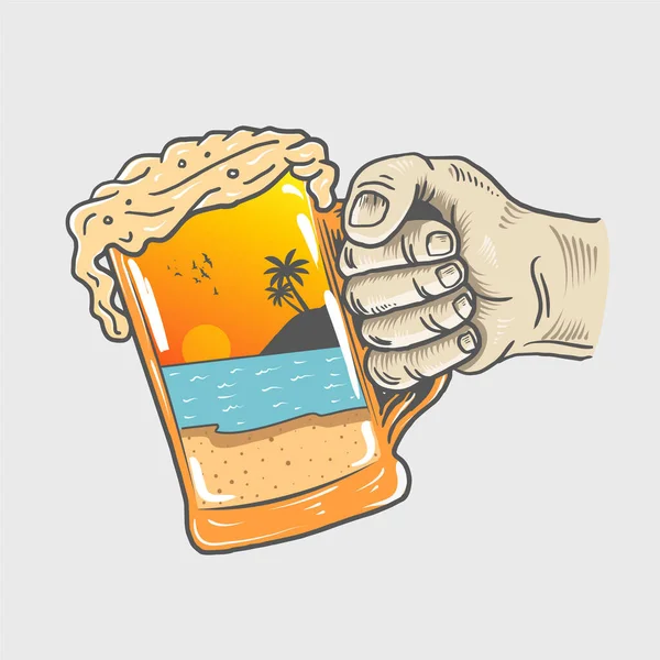 Cerveza Vítores Partido Mano Ilustración Vector — Vector de stock