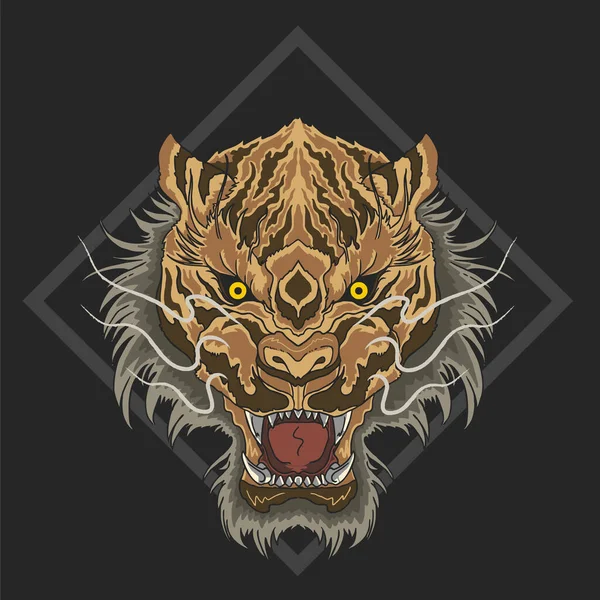 Tigre Salvaje Cabeza Completa Ilustración Rayas Vector Gráfico — Vector de stock