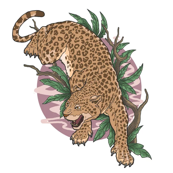 Λεοπάρδαλη Άγριο Ζώο Αναρριχηθεί Δέντρο Εικονογράφηση Διάνυσμα — Διανυσματικό Αρχείο