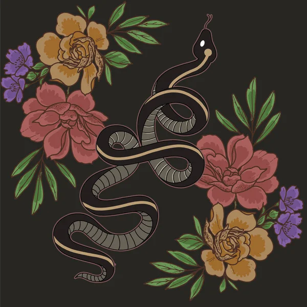 Serpiente Vector Ilustración Floral — Archivo Imágenes Vectoriales