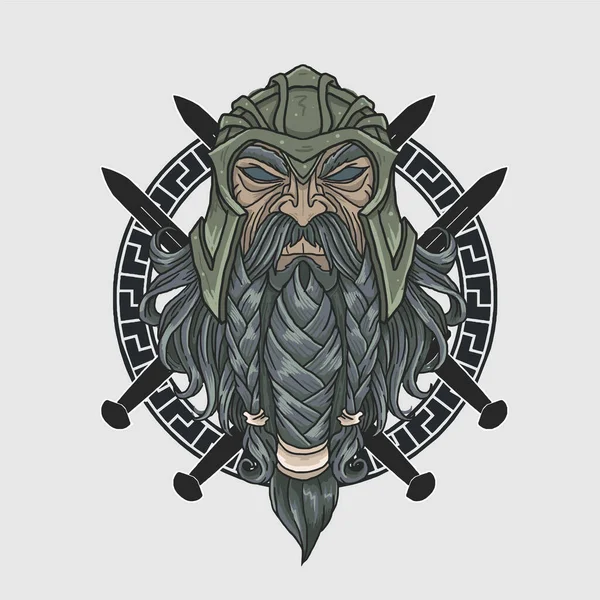 Krijger Lange Baard Hoofd Illustratie Vector — Stockvector