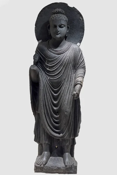 Archaeological sculpture standing of Buddha in meditation from Indian mythology — Stock Photo, Image