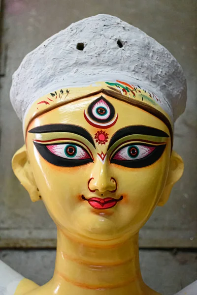 Närbild Bild Bild Lera Idol Gudinnan Devi Durga Innan Kommande — Stockfoto