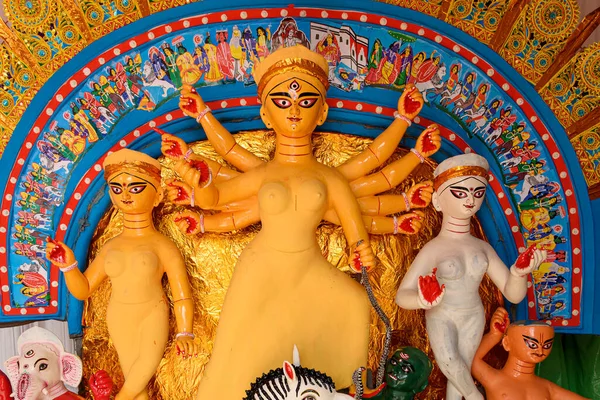 Diosa Durga Ídolo Decorado Puja Pandal Calcuta Bengala Occidental India — Foto de Stock