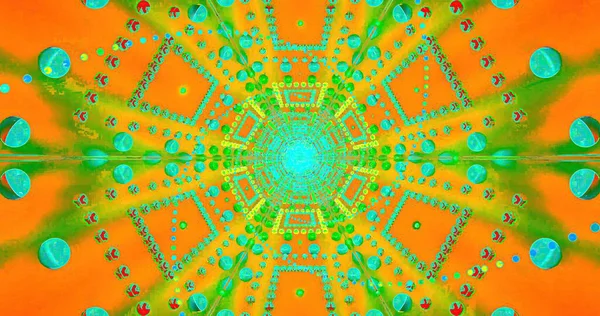 Dairesel desenlerdeki canlı şekiller enerjik ve renkli bir tasarım yaratır. Turuncu ve yeşilin parlak renkleri, bu dinamik görsel sanatın keşfini cezbedici bir şekilde ön plana çıkarıyor..