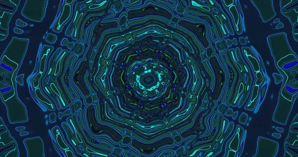 Karmaşık bir tasarım, mavinin çeşitli tonlarında dönen çizgiler ve şekiller içerir. Dinamik desen, izleyicinin dikkatini çeken büyüleyici dairesel bir etki yaratır..