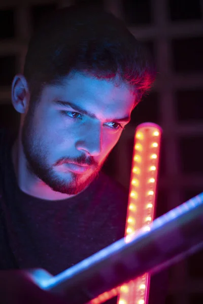 portrait of a man, colorful lighting
