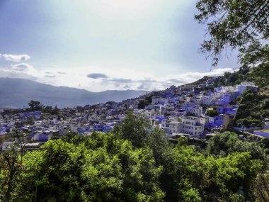 Fas Chefchaouen şehir Güzel mavi medine, Kuzey Afrika, kuzeybatı Fas'ta küçük bir kasaba mavi binalar için bilinen