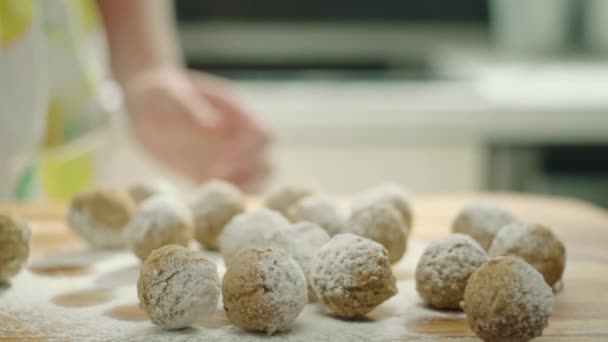 Pouring Flour Meatballs Ready Cook — Stock Video