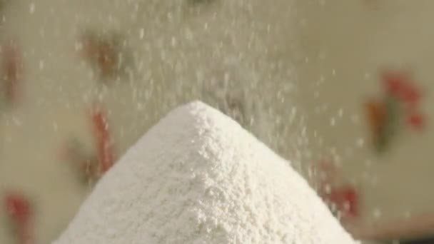 Slow Motion White Flour Falling Pile Table — Stock Video