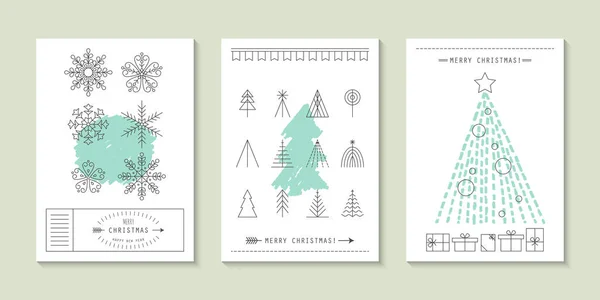 Hipster conception de carte de voeux de Noël avec des icônes de ligne plate — Image vectorielle