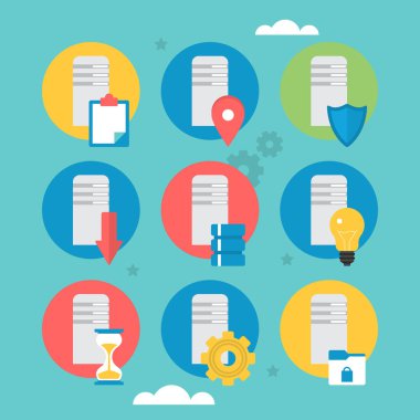 Sunucu bilgi işlem ve veri tabanı için düz simgeler tasarımı