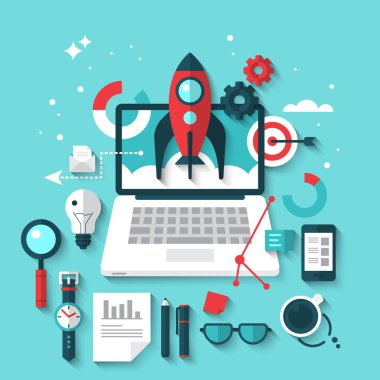 İş başlangıç konsepti için düz şık tasarım