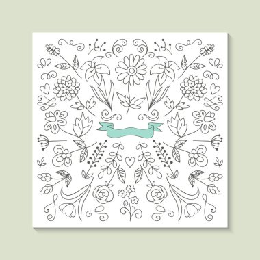 Tasarım için el çizim çiçekleri ve elemanları seti